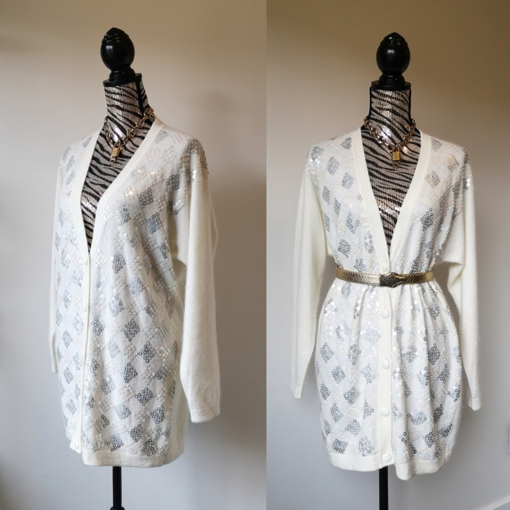 Vintage Lambswool and Angora Sequin Cardigan - Picture 1 of 6